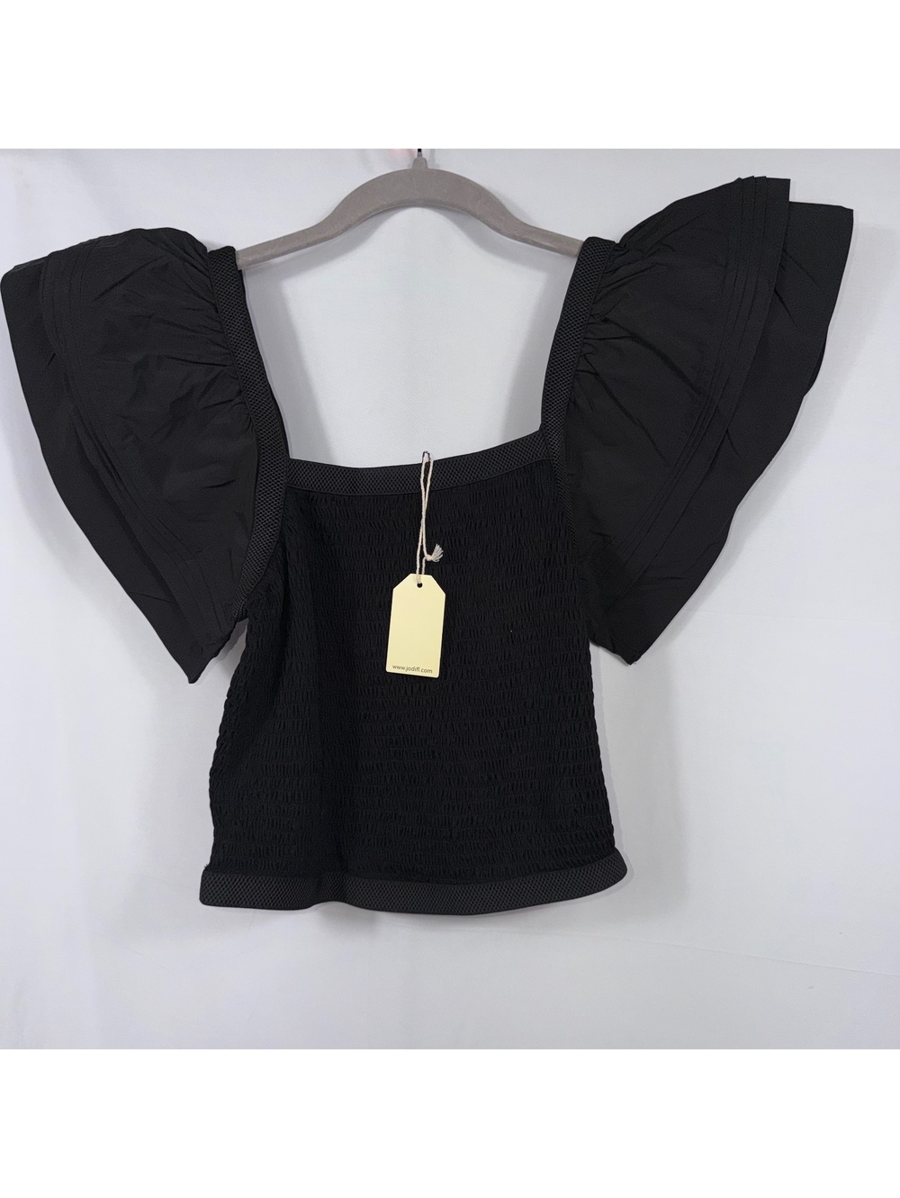 Jodifl Black Smocked Puff Sleeve Top Small NWT